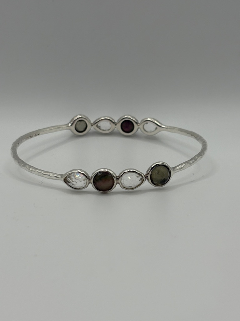 Ippolita Sterling Silver Bangle Olive Mother of Pearl Quartz Hammered Bangle